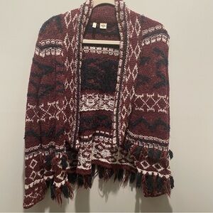 Moth Burgundy and Black Geometric Cardigan